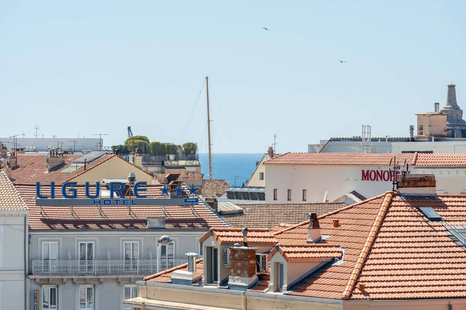 Cannes rooftops and sea